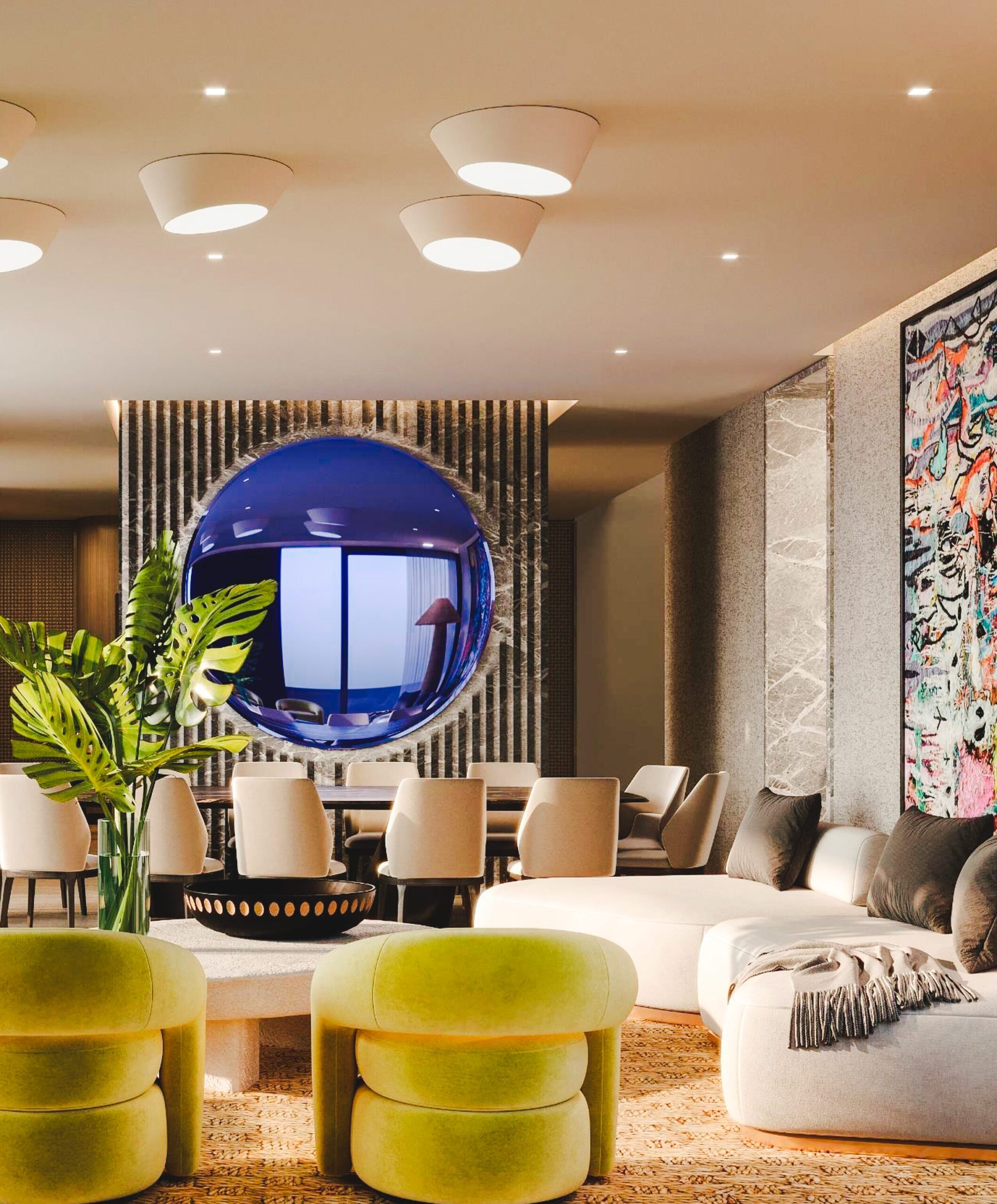 Luxury living room area with sitting areas