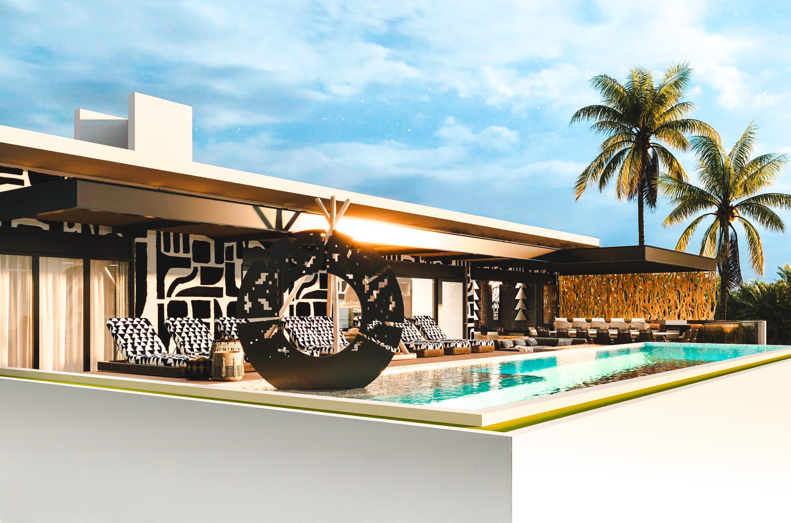 side view of beautiful pool area