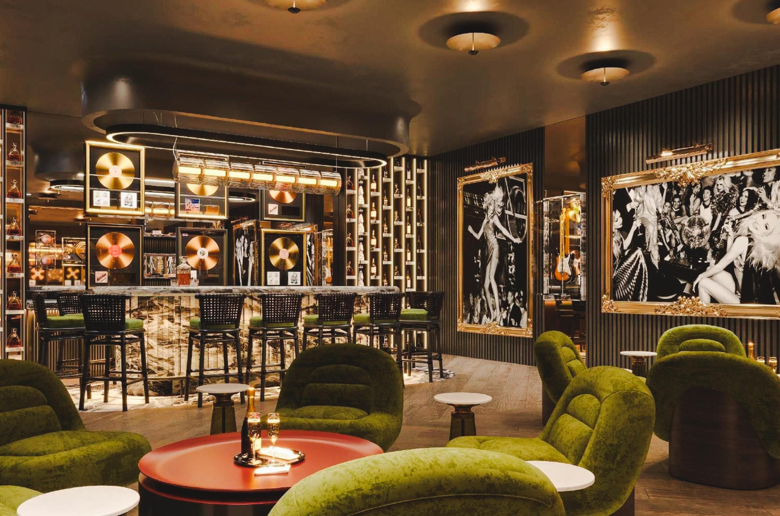 A beautiful empty bar with chairs and sofas only