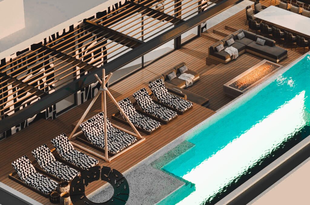 upper of villa pool area