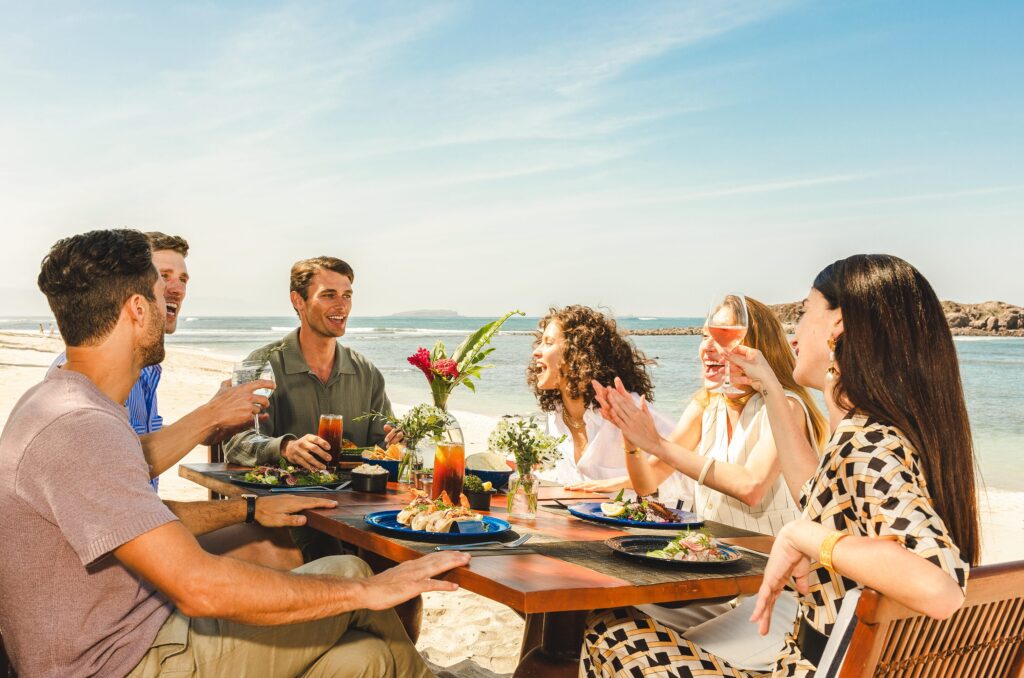 people enjoying lunch on beach side